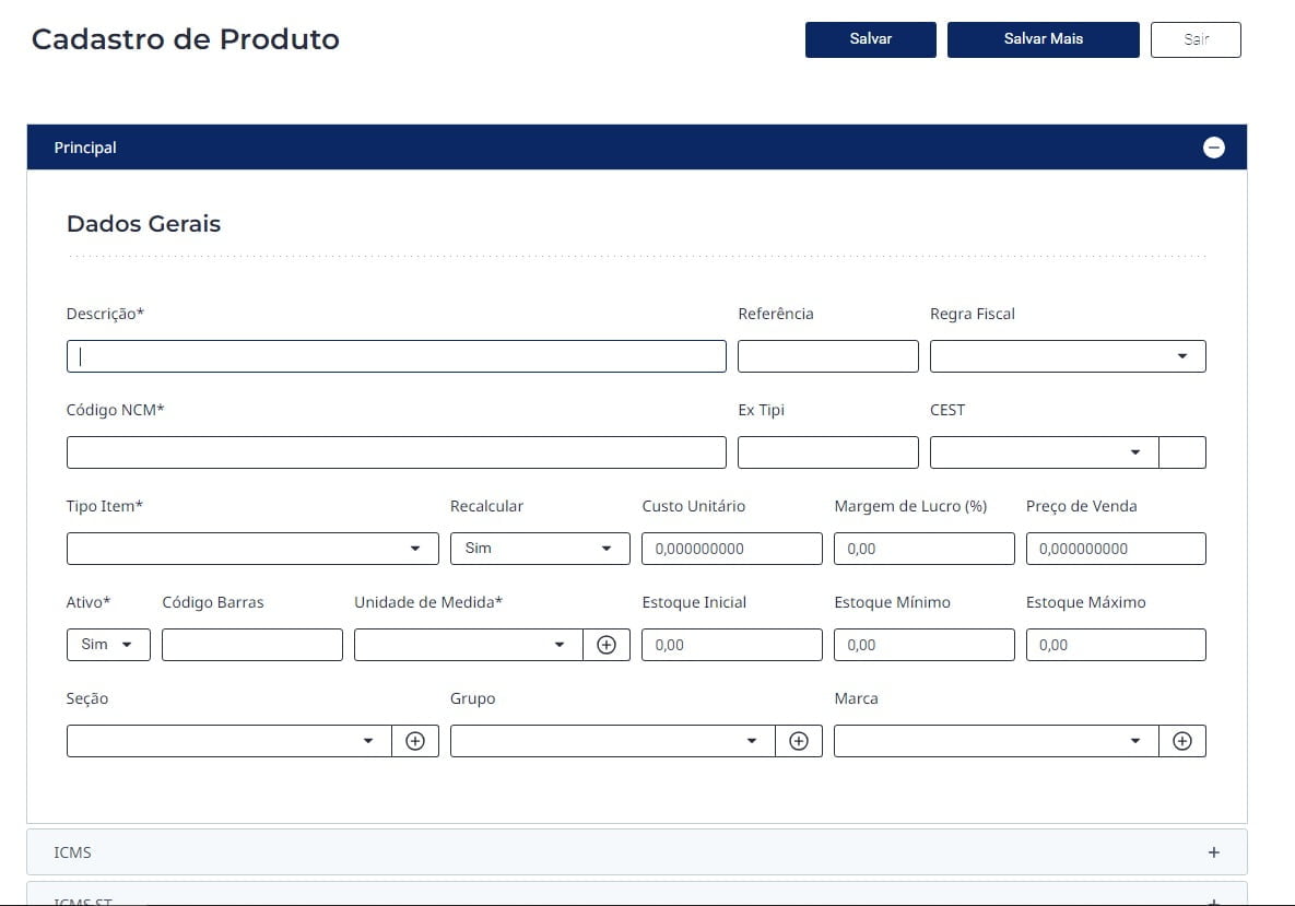 Cadastro de produtos